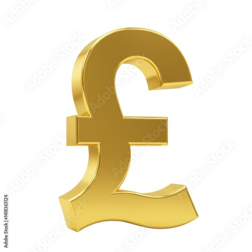 3d golden pound sterling symbol isolated on white background
