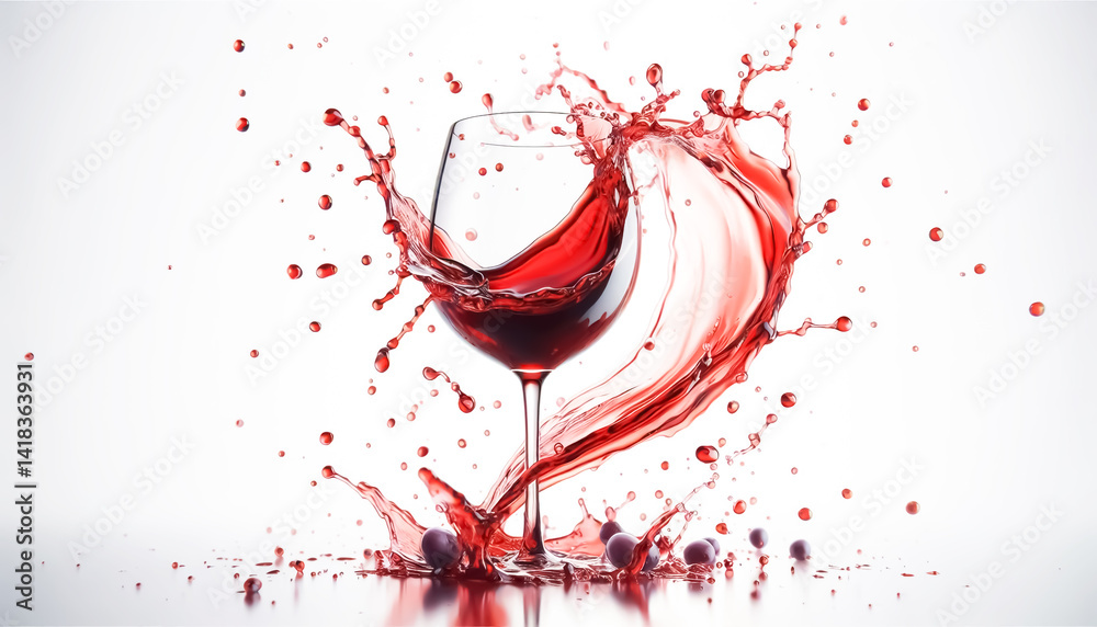 Fototapeta premium Red wine poured into glass with splashes