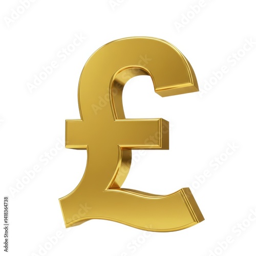3d golden pound sterling symbol on white isolated on white background