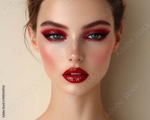 Dramatic, glamorous makeup look on a young woman.