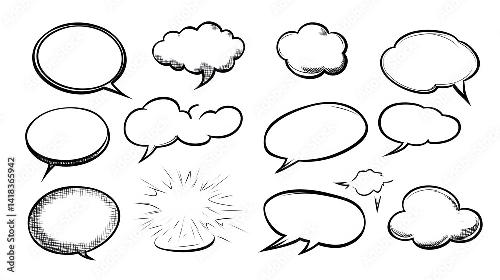 Collection of retro comic speech bubbles and word balloons for graphic design, pop art projects, and vintage-style illustrations
Collection of retro comic speech bubbles and word balloons for graphic design, pop art projects, and vintage-style illustrations