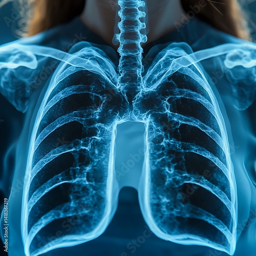 X-ray image reveals the human chest cavity's anatomy.