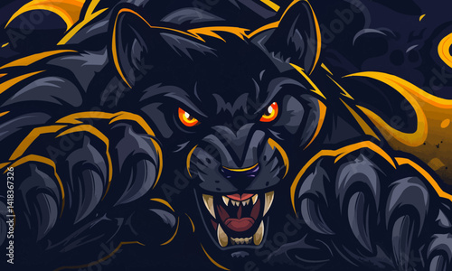 panther jump angry vector illustration mascot design