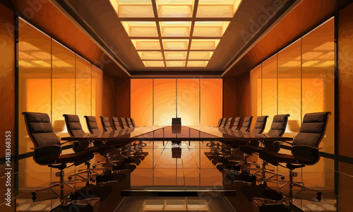 professional vector background conference room set up for a business meeting with tables, chairs. Vector illustration