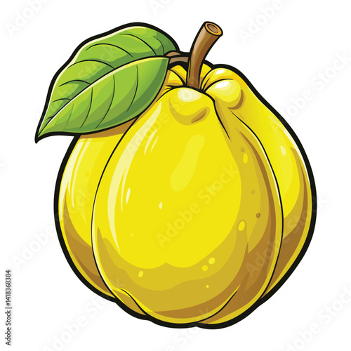 Vibrant yellow quince with green leaves