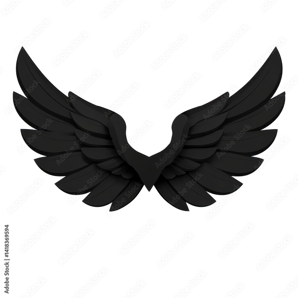 Obraz premium pair of black angel wings silhouette on transparent background, symbolizing freedom and spirituality. wings are symmetrical and detailed, evoking sense of grace and elegance