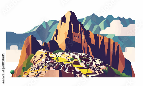 Machu Picchu Inca Ruins of Peru vector flat isolated illustration