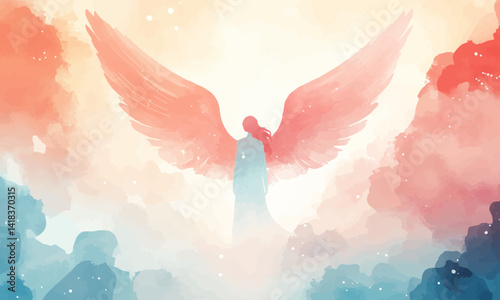Minimalist Background: Angelic Guardian of Faith and Light in Heavenly Illustration