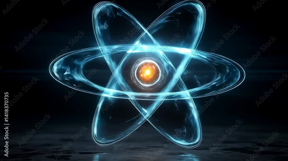 Glowing Blue Atomic Model