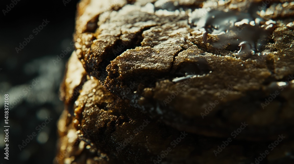 Close up of a stack of decadent, dark chocolate chip cookies. Close up of a stack of decadent, dark chocolate chip cookies.