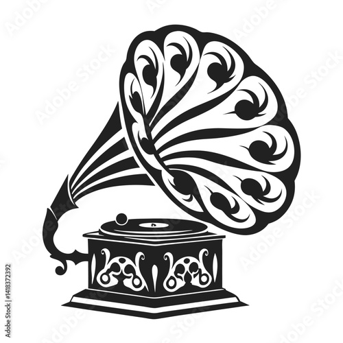 Antique Gramophone with Horn silhouette style vector
