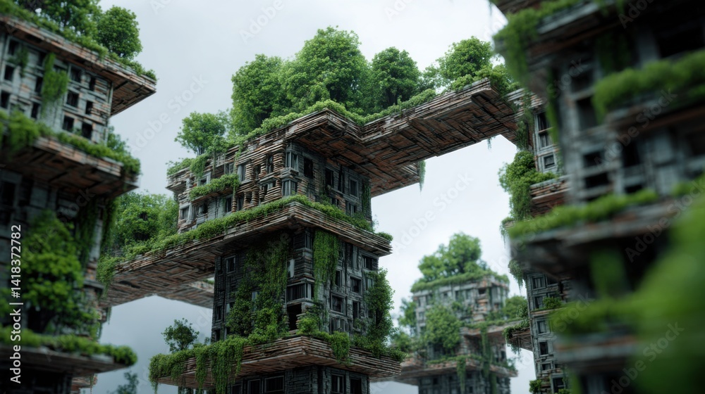 Futuristic bio-architecture cityscape organic skyscrapers, buildings intertwined with lush greenery, plant-covered facades, elevated walkwaysม eco-friendly urban design under cloudy sky, 8k rendering Futuristic bio-architecture cityscape organic skyscrapers, buildings intertwined with lush greenery, plant-covered facades, elevated walkwaysม eco-friendly urban design under cloudy sky, 8k rendering