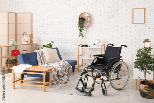 Modern empty wheelchair in ...