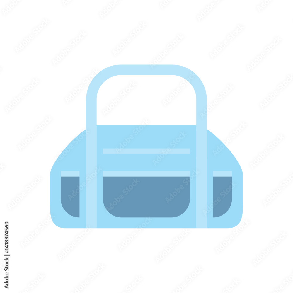 Simple Flat Vector Illustration of a Light Blue Sports or Gym Bag with Handles and Front Pocket, Isolated on a White Background. Simple Flat Vector Illustration of a Light Blue Sports or Gym Bag with Handles and Front Pocket, Isolated on a White Background.