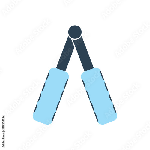 Flat vector illustration of a hand grip strengthener used for improving grip strength, hand endurance, and forearm muscle training during fitness exercises