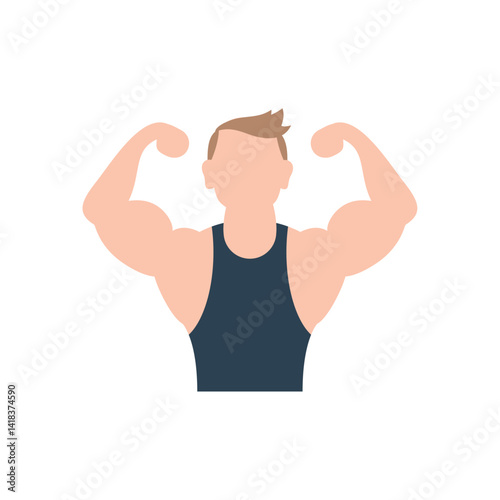 Vector Illustration of a Muscular Man Flexing Biceps Representing Strength, Fitness, and Bodybuilding Concept