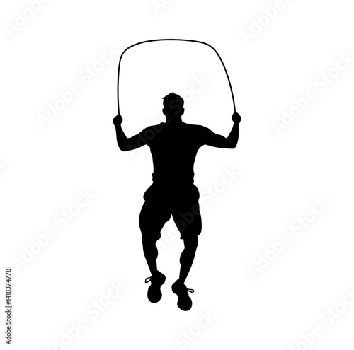 A black silhouette of a  man jumping with a skipping rope