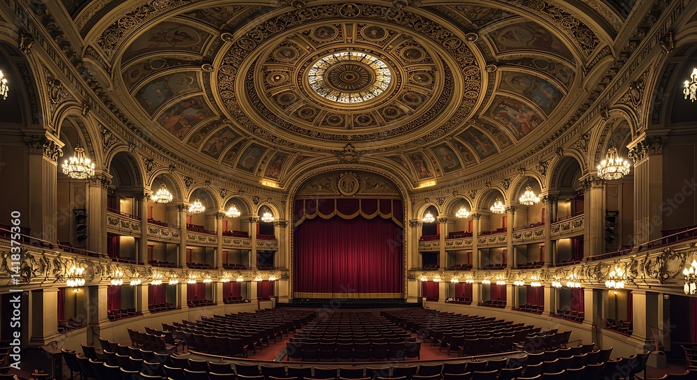 Obraz premium Theater Interior with Balcony and Red Curtain