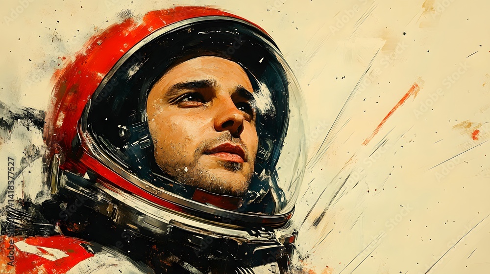 Stylized space art celebrating Yuri Gagarin’s historic flight aboard Vostok 1, featuring Earth view and retro space race inspiration