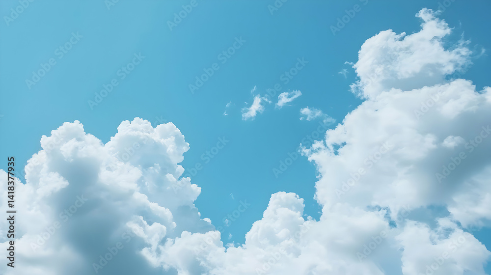Naklejka premium Fluffy White Clouds Against Bright Blue Sky