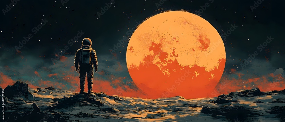 Fototapeta premium Stylized space art celebrating Yuri Gagarin’s historic flight aboard Vostok 1, featuring Earth view and retro space race inspiration