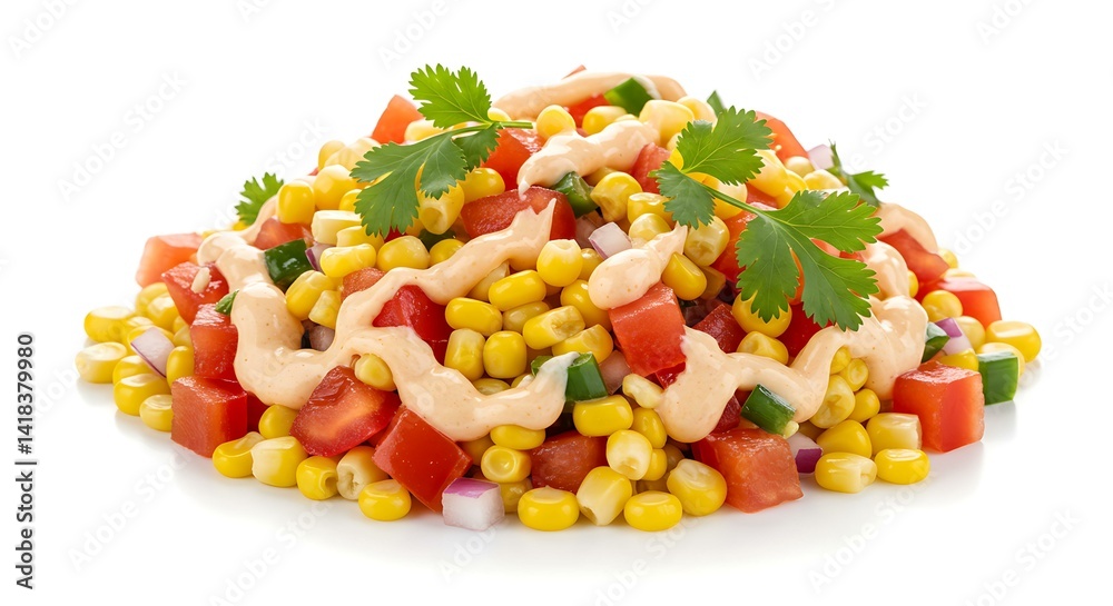 Corn esquites salad on white. Mexican food