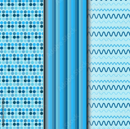 Vectores o patrones de círculos y rayas en color azul.
