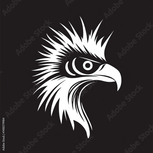 Eagle head profile in white on black background vector illustration