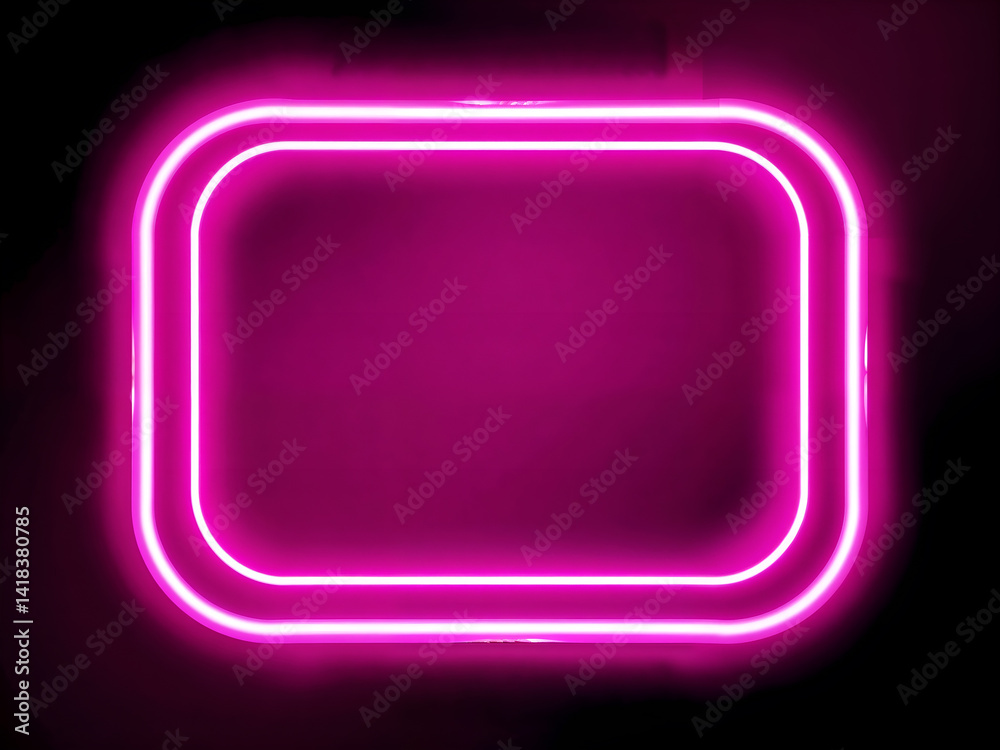 Glowing neon pink rectangular frame over dark background, perfect for digital poster, ad template, or tech theme. Generative AI