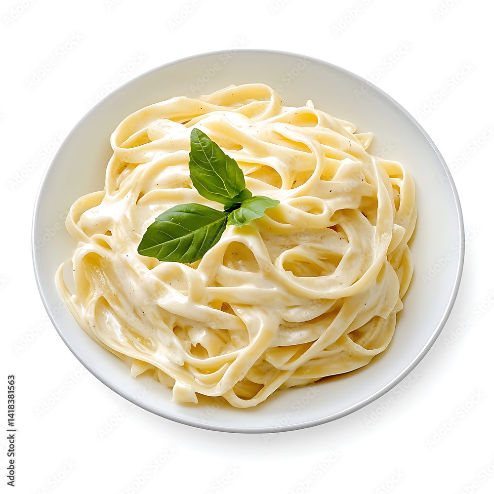 Fettuccine Alfredo, isolated white background, photorealism art style Fettuccine Alfredo, isolated white background, photorealism art style