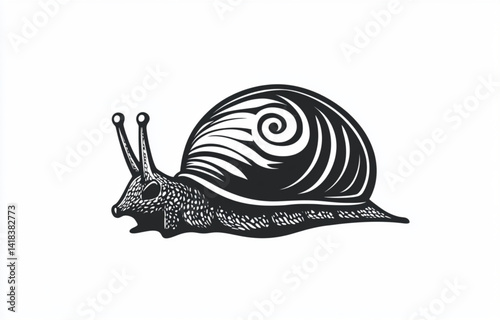 Illustration of a snail with detailed shell and antennae on white background