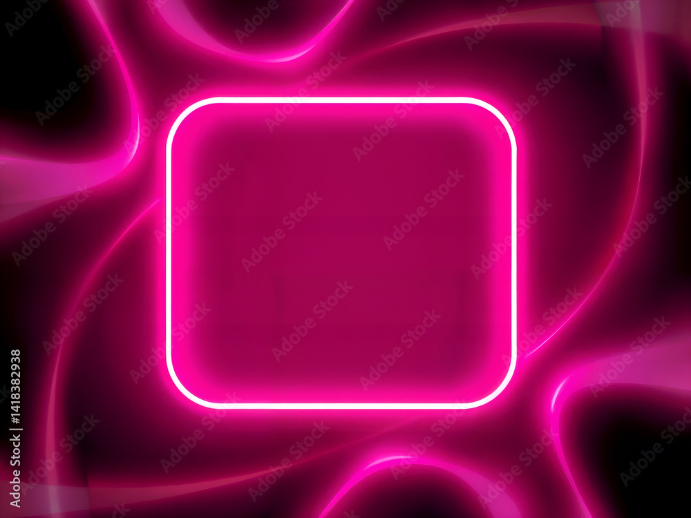 Pink neon rectangular frame with abstract swirling effects, creating a futuristic and modern aesthetic look. Generative AI