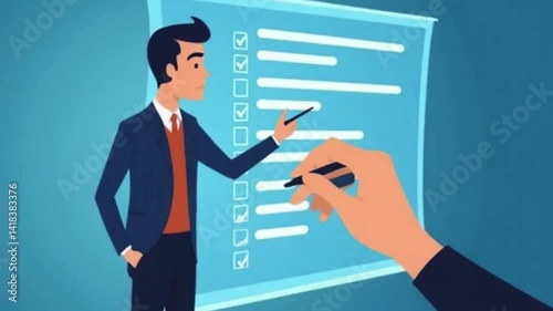 Wallpaper Mural Businessman presenting checklist goals plan animated video flat design Torontodigital.ca