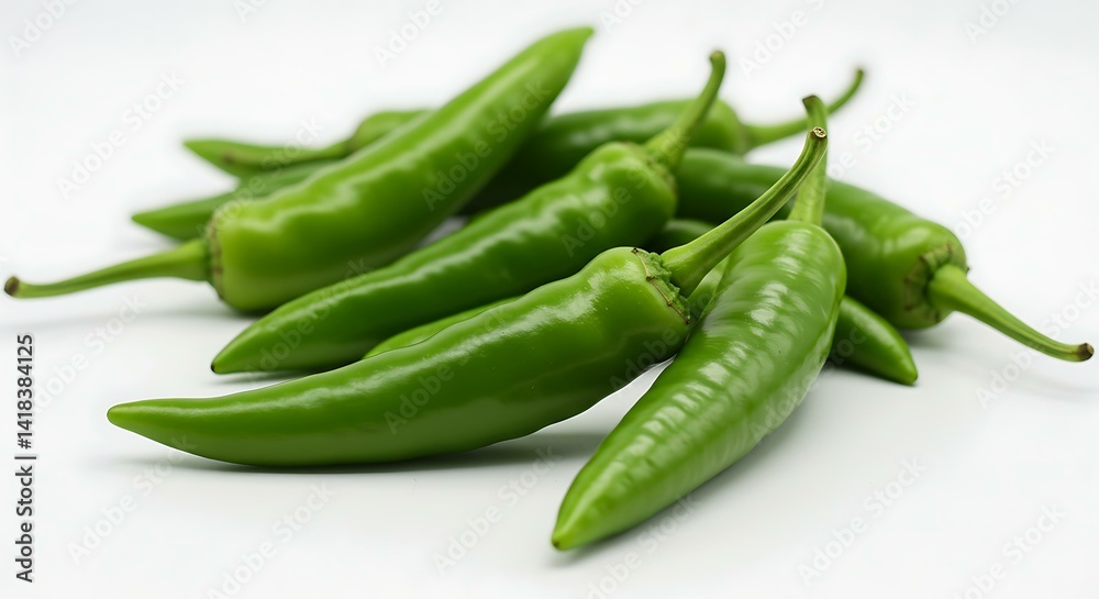 Fresh green Chili Peppers on White Background. Mexican food Fresh green Chili Peppers on White Background. Mexican food
