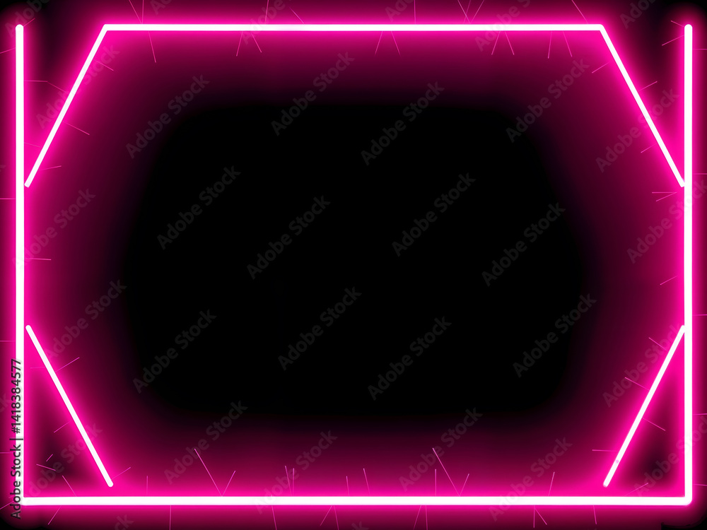 Futuristic neon frame with pink glow and geometric black backdrop, ideal for digital or sci-fi interfaces. Generative AI