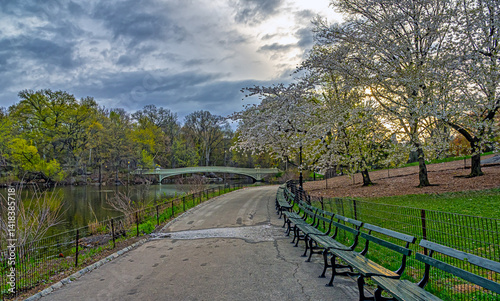 Obraz na płótnie Bow bridge, spring in early morning w salonie