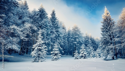 Snowy winter forest background