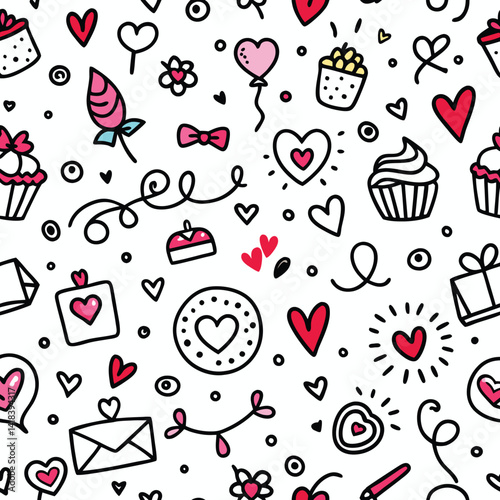 Cute, Doodle Valentine's Day Seamless Pattern