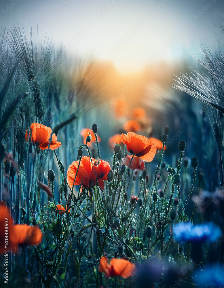 Obraz premium Cornfield with poppies and other wild flowers