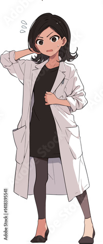 アニメタッチの慌てる白衣の女性のAI生成画像