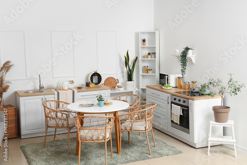 Interior of light kitchen w...