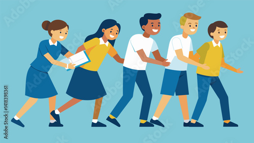 As part of their physical training the missionariesintraining participate in teambuilding exercises learning to rely on and support one another.. Vector illustration