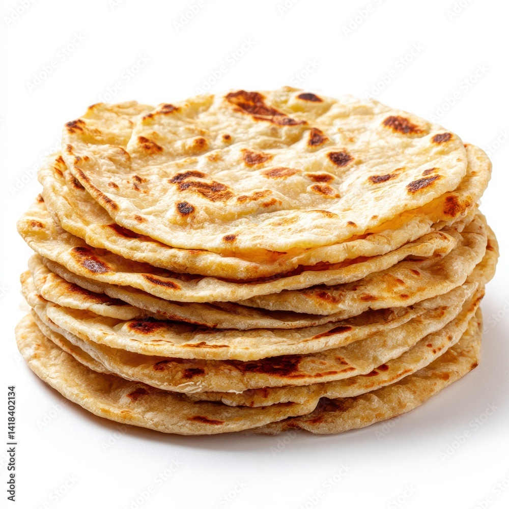 Stack of roti flatbreads isolated on white background. Stack of roti flatbreads isolated on white background.