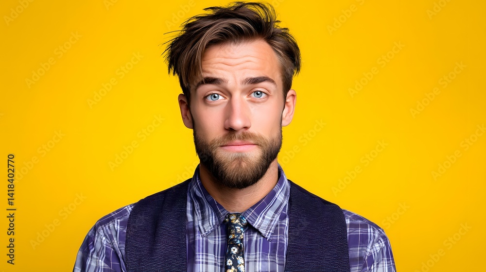 Fototapeta premium Portrait of a man with a neutral, thoughtful expression.