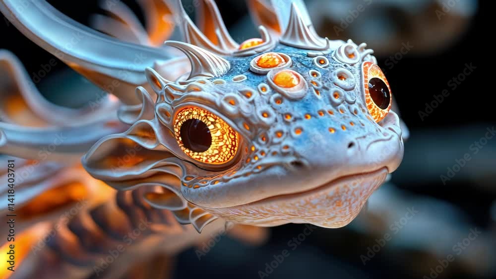 Colorful Fantasy Creature with Intricate Details and Bright Eyes Colorful Fantasy Creature with Intricate Details and Bright Eyes