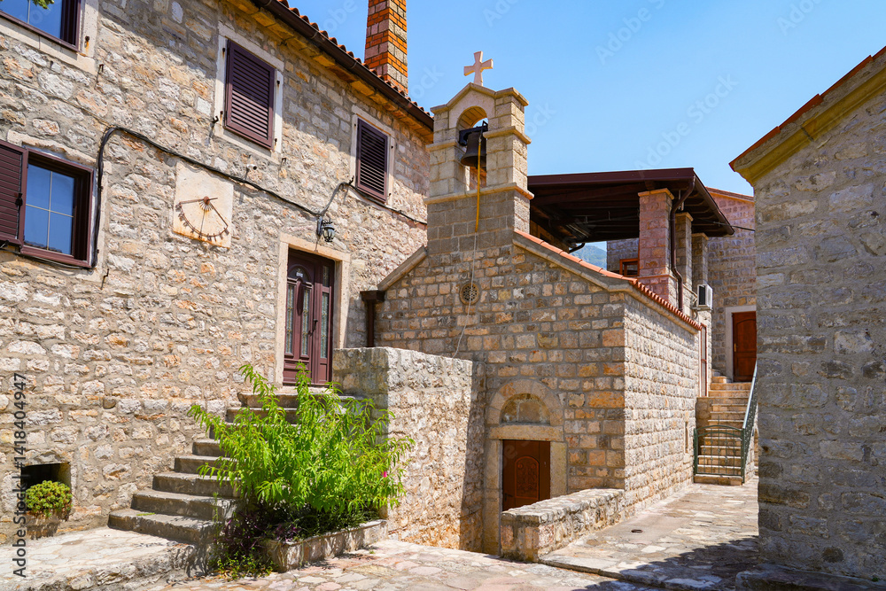 Reževići Monastery in Montenegro - Church of the Archdeacon Stefan in a Serbian orthodox monastery near Budva and the Adriatic Sea