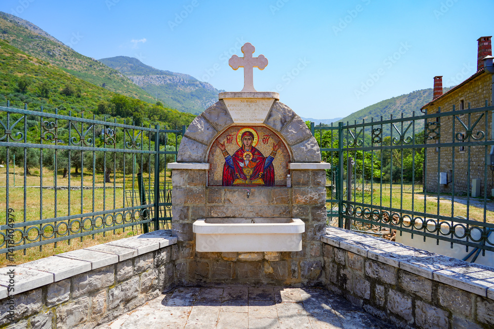 Fountain in the Reževići Monastery in Montenegro - Serbian orthodox monastery near Budva and the Adriatic Sea