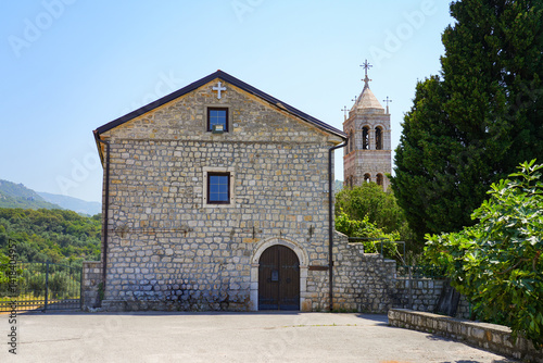 Obraz na płótnie Facade of the Reževići Monastery in Montenegro - Serbian orthodox monastery near Budva and the Adriatic Sea w salonie