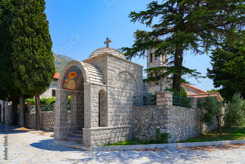 Obraz na płótnie Gatehouse of the Reževići Monastery in Montenegro - Serbian orthodox monastery near Budva and the Adriatic Sea w salonie