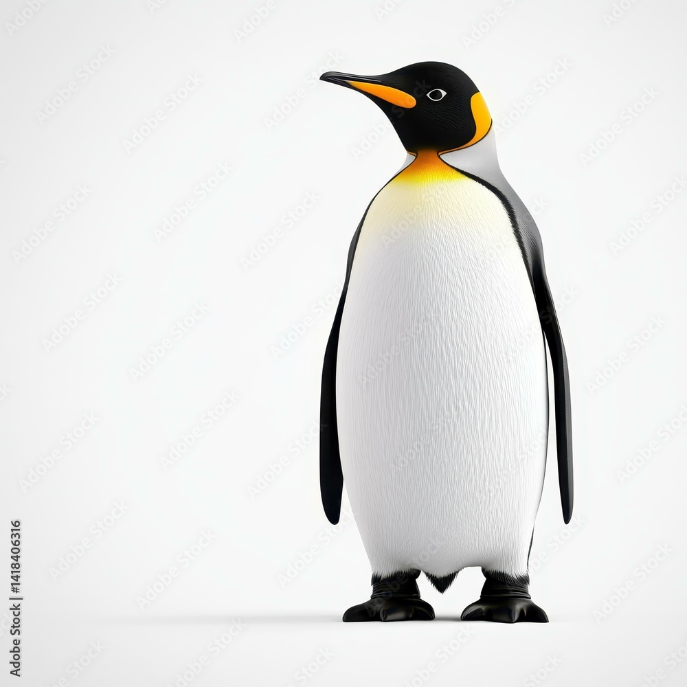 Fototapeta premium A lifelike penguin stands alone on a white background, showcasing its unique features and natural grace.
